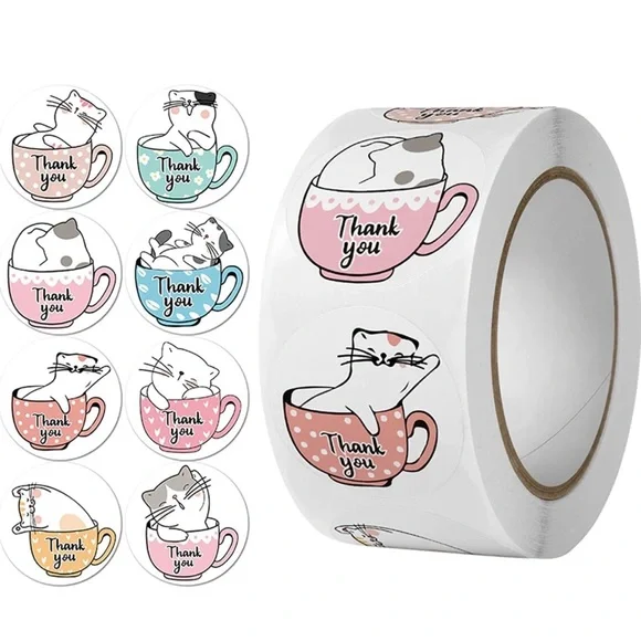 100 Cute Cat Kawaii Kitty Kitten Thankyou Thank You Stickers Small - Picture 5 of 5